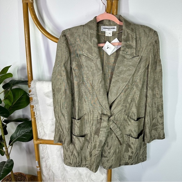 Sonia Rykiel Linen Crinkle Tan Blazer Jacket sz 44 - Picture 1 of 6